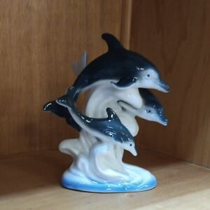 Ceramic Dolphin Figurine - Blue and White